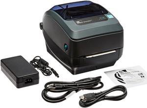 zebra  gx430t thermal transfer desktop printer for labels, receipts, barcodes, tags, and wrist bands  print width of 4 in  usb, serial, and parallel port connectivity