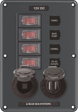 Breaker/Switch Panel, 4 Sw/USB/12V, Gray Breaker/Switch Panel, 4 Sw/USB/12V, Gray