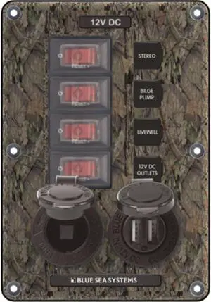 Breaker/Switch Panel, 4 Sw/USB/12V, Camo