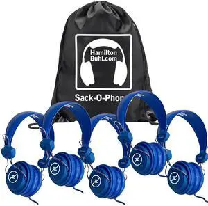 HamiltonBuhl Sack-O-Phones, 5 Blue FavoritzHeadsets with In-Line Microphone and TRRS Plug