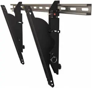Wall mounted unistrut menu board brackets with plumb and tilt adjustment.