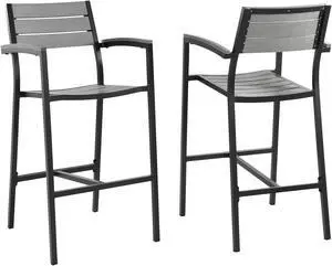 Maine Bar Stool Outdoor Patio Set of 2 - Brown Gray