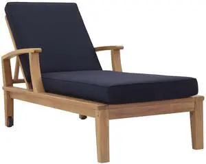 Marina Outdoor Patio Teak Single Chaise - Natual Navy