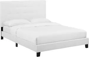 Melanie Full Tufted Button Upholstered Fabric Platform Bed - White