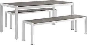 Shore 3 Piece Outdoor Patio Aluminum Dining Set - Silver Gray
