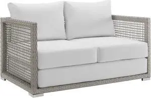 Aura Outdoor Patio Wicker Rattan Loveseat - Gray White