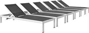 Shore Chaise Outdoor Patio Aluminum Set of 6 - Silver Black