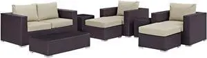 Convene 8 Piece Outdoor Patio Sofa Set - Espresso Beige Convene 8 Piece Outdoor Patio Sofa Set - Espresso Beige