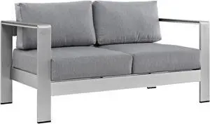 Shore Outdoor Patio Aluminum Loveseat - Silver Gray