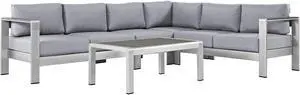 Shore 5 Piece Outdoor Patio Aluminum Sectional Sofa Set - Silver Gray