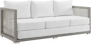 Aura Outdoor Patio Wicker Rattan Sofa - Gray White