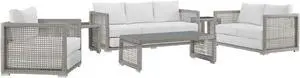 Aura 6 Piece Outdoor Patio Wicker Rattan Set - Gray White