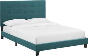 Melanie Queen Tufted Button Upholstered Fabric Platform Bed - Teal