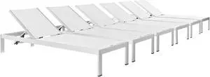 Shore Chaise Outdoor Patio Aluminum Set of 6 - Silver White