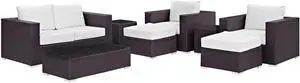 Convene 8 Piece Outdoor Patio Sofa Set - Espresso White Convene 8 Piece Outdoor Patio Sofa Set - Espresso White