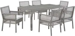 Aura 7 Piece Outdoor Patio Wicker Rattan Set - Gray White