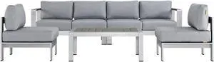 Shore 5 Piece Outdoor Patio Aluminum Sectional Sofa Set - Silver Gray