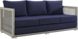 Aura Outdoor Patio Wicker Rattan Sofa - Gray Navy