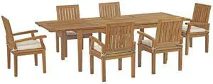 Marina 7 Piece Outdoor Patio Teak Outdoor Dining Set - Natural White