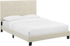 Melanie Queen Tufted Button Upholstered Fabric Platform Bed - Beige