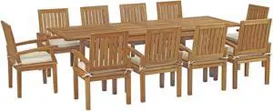 Marina 11 Piece Outdoor Patio Teak Outdoor Dining Set - Natural White