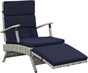 Envisage Chaise Outdoor Patio Wicker Rattan Lounge Chair - Light Gray Navy Envisage Chaise Outdoor Patio Wicker Rattan Lounge Chair - Light Gray Navy