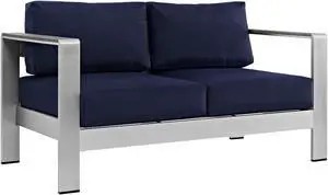 Shore Outdoor Patio Aluminum Loveseat - Silver Navy