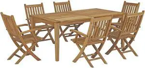 Marina 7 Piece Outdoor Patio Teak Outdoor Dining Set - Natural Marina 7 Piece Outdoor Patio Teak Outdoor Dining Set - Natural