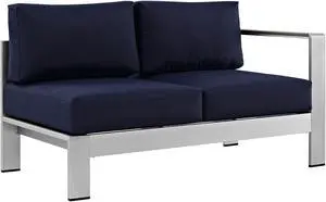 Shore Right-Arm Corner Sectional Outdoor Patio Aluminum Loveseat - Silver Navy