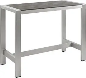 Shore Outdoor Patio Aluminum Rectangle Bar Table - Silver Gray