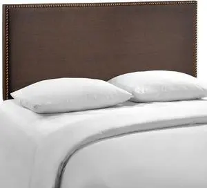 Region Queen Nailhead Upholstered Headboard - Dark Brown
