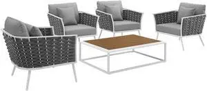 Stance 5 Piece Outdoor Patio Aluminum Sectional Sofa Set - White Gray