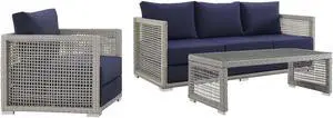 Aura 3 Piece Outdoor Patio Wicker Rattan Set - Gray Navy