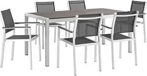 Shore 7 Piece Outdoor Patio Aluminum Dining Set - Silver Black Shore 7 Piece Outdoor Patio Aluminum Dining Set - Silver Black