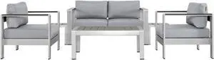 Shore 6 Piece Outdoor Patio Aluminum Sectional Sofa Set - Silver Gray