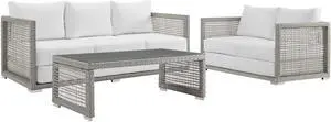 Aura 3 Piece Outdoor Patio Wicker Rattan Set - Gray White