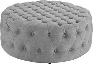 Amour Upholstered Fabric Ottoman - Light Gray