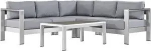 Shore 4 Piece Outdoor Patio Aluminum Sectional Sofa Set - Silver Gray