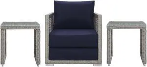 Aura 3 Piece Outdoor Patio Wicker Rattan Set - Gray Navy