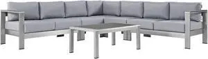 Shore 6 Piece Outdoor Patio Aluminum Sectional Sofa Set - Silver Gray