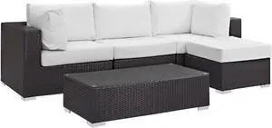 Convene 5 Piece Outdoor Patio Sectional Set - Espresso White