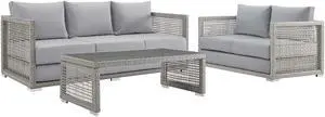 Aura 3 Piece Outdoor Patio Wicker Rattan Set - Gray Gray