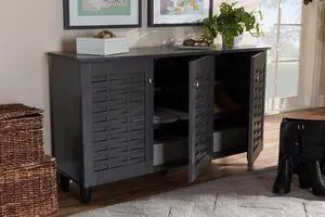 Baxton Studio Winda Modern and Contemporary Dark Gray 3-Door Wooden Entryway Shoe Storage Cabinet