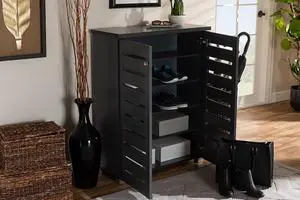 Baxton Studio Adalwin Modern and Contemporary Dark Gray 2-Door Wooden Entryway Shoe Storage Cabinet