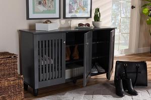 Baxton Studio Fernanda Modern and Contemporary Dark Gray 3-Door Wooden Entryway Shoe Storage Wide Cabinet