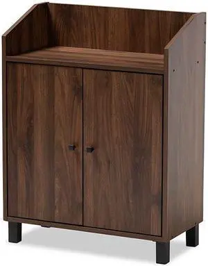 Baxton Studio Rossin Modern and Contemporary Walnut Brown Finished 2-Door Wood Entryway Shoe Storage Cabinet with Open Shelf