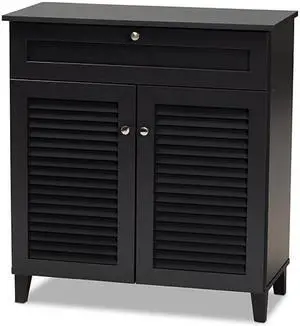 Baxton Studio Coolidge Modern and Contemporary Dark Grey Finished 4-Shelf Wood Shoe Storage Cabinet with Drawer