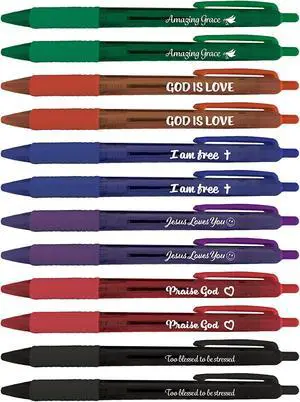 Christian Inspirational 6 Designs Translucent 12 Pen Set 46005