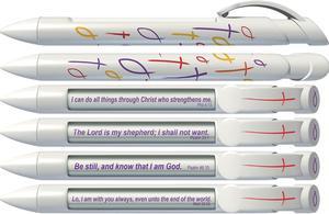 Greeting Pen Cross & Fish Scripture Pens, Scripture Verses with Rotating Messages, 6 Pen Set (36001)