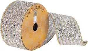 Vickerman 2.5"x10Yd Silver/Gold Tinsel Ribbon - Q180479